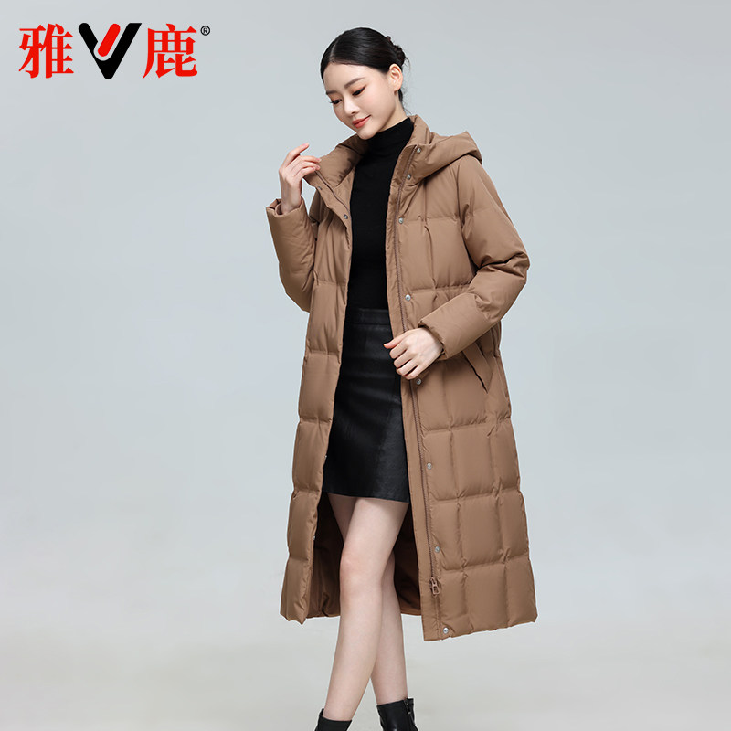 雅鹿秋冬款中长款可拆卸帽羽绒服
