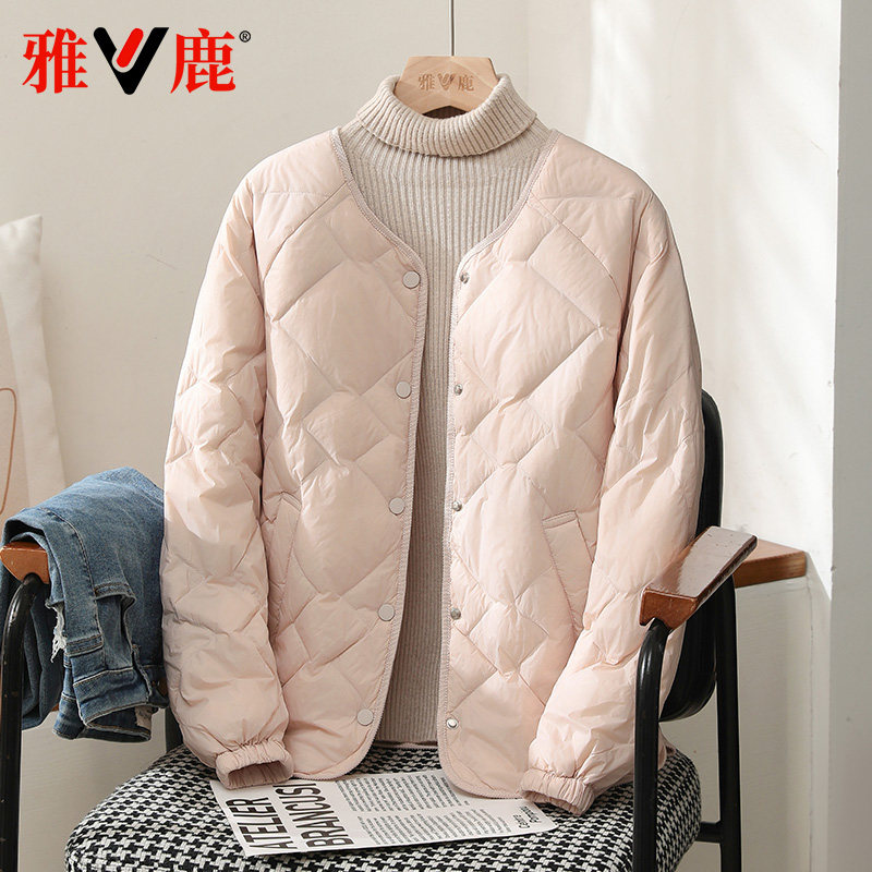 雅鹿2025新款轻薄羽绒服女内胆冬季圆领大码修身显瘦洋气正品外套