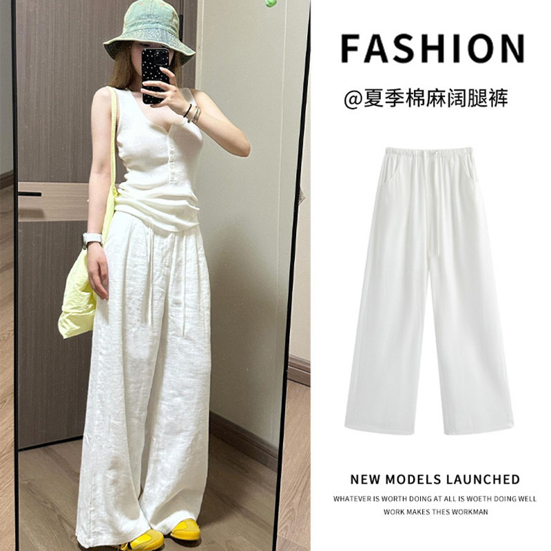 雅鹿新款春夏棉麻女时尚阔腿裤