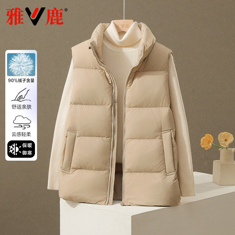 雅鹿羽绒服女背心宽松保暖马甲