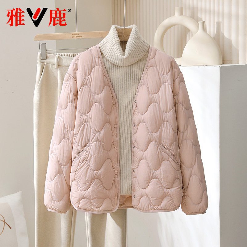韩版短款V领轻薄羽绒服