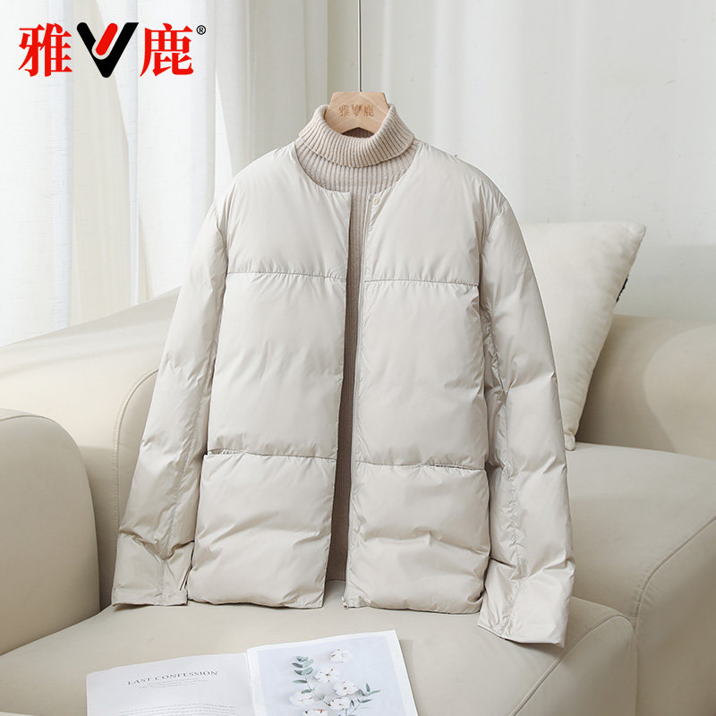 雅鹿无领设计短款轻薄羽绒服