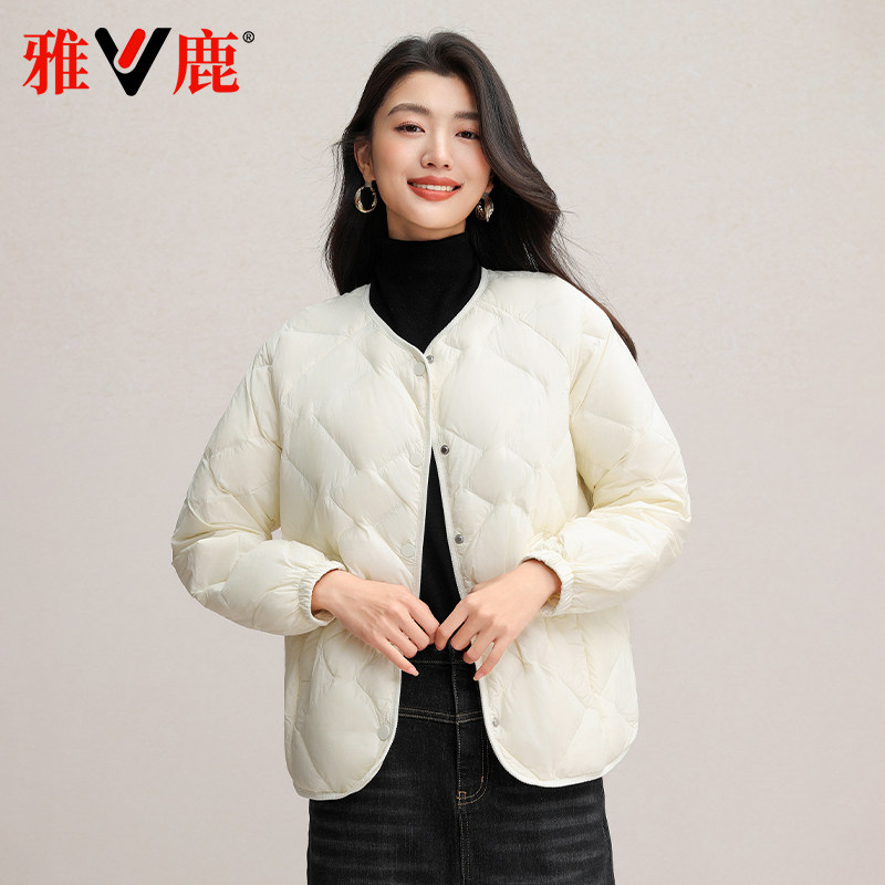 雅鹿2025新款轻薄羽绒服女内胆冬季圆领流行大码百搭显瘦正品外套