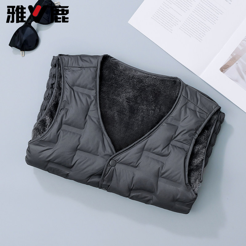 雅鹿新款男加绒轻薄羽绒马甲
