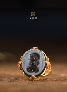 古法蓝色国王印章戒指 18k黄金镶嵌原创设计款男女小众气质轻奢