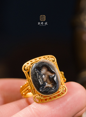 古法国王印章戒指 18k黄金镶嵌男女原创设计款孤品古典气质新中式