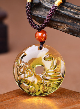 淘运开阁吉蛇攀象吉祥宏吊坠黄水晶平安扣2026年吉祥物男女生肖猴