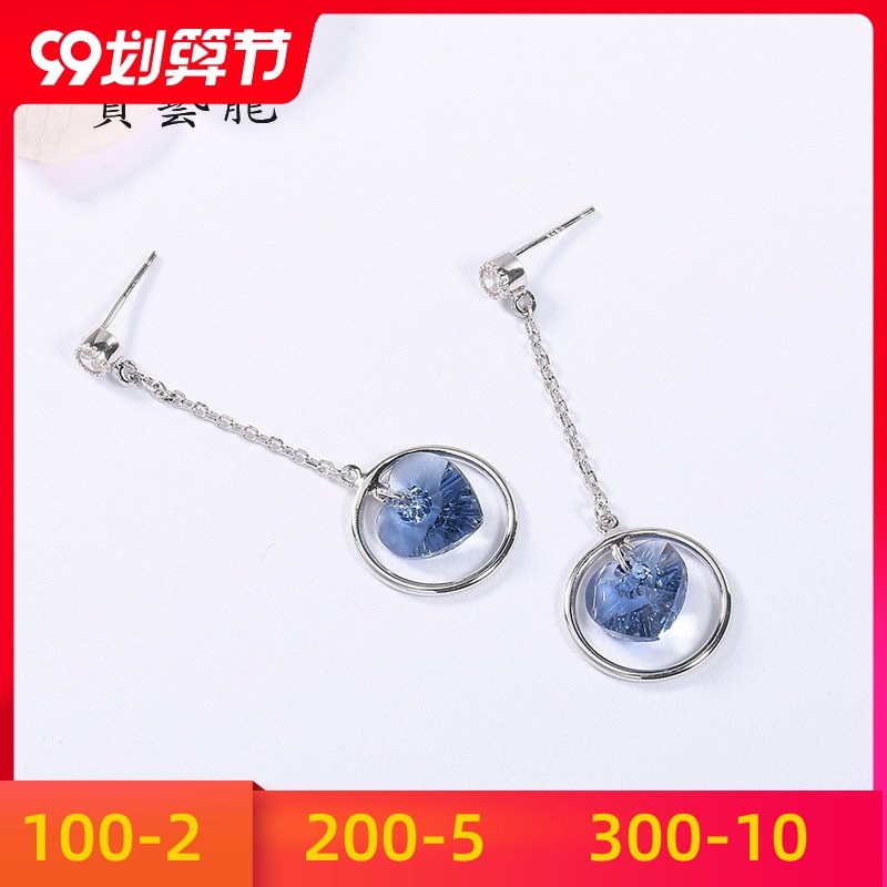 洛水晶吊坠女潮宝艺龙网红纯线银耳生日耳饰品施华女友新款礼物送