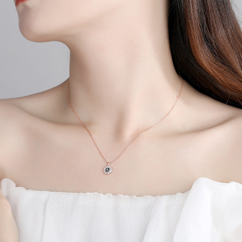 S925纯洛水晶银项链女女友简约幸运坠施华锁骨链吊礼物送之眼饰品