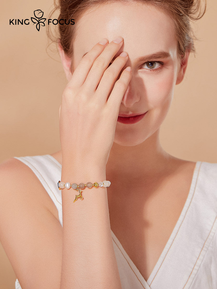 彩金有你手链女月光石洛世奇花式施华ins设计小众一路鹿珍珠天然