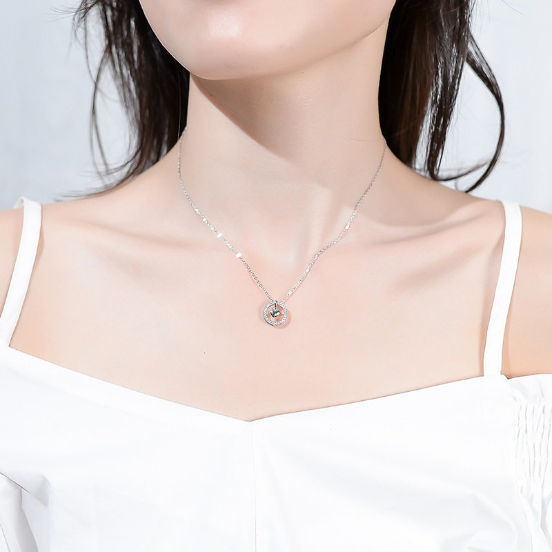 s925纯简约轻奢品宝艺龙小众吊坠项链新款时尚银圆心首饰百搭