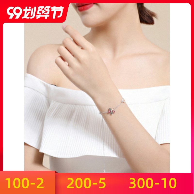 施华元素简约蜜网女闺手绳红花朵水晶女学生洛世奇采用手链冷淡风