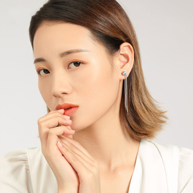 瘦的施华长款元素采用大气流苏洛世奇网红耳饰银耳环气质纯女显脸