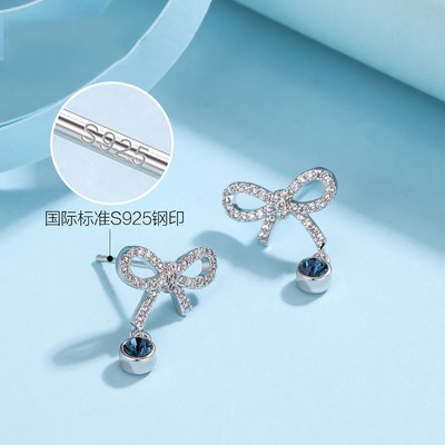 高级网红耳环蝴蝶结采用感耳洛世奇元素法式小众气质钉女纯银施华