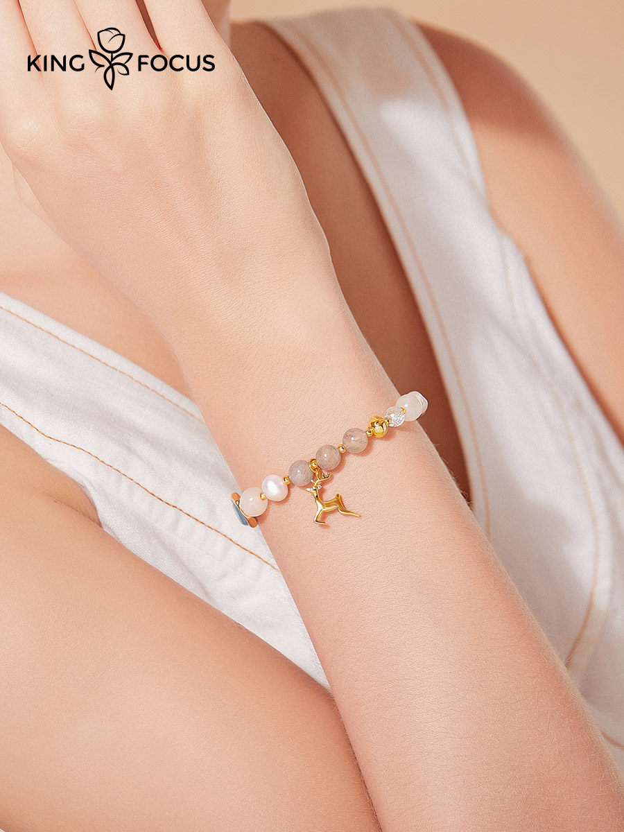 彩金有你ins手链女月光石小众设计洛世奇一路鹿珍珠天然施华花式