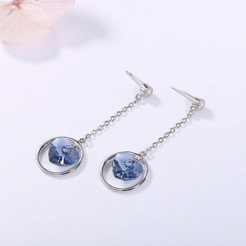 宝艺龙新款纯银耳线施华洛水晶女潮网红吊坠耳饰品生日礼物送女友