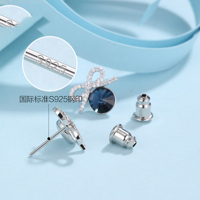 水晶新款潮气质元素钉洛采用高级感耳饰蝴蝶结世奇银耳施华女纯