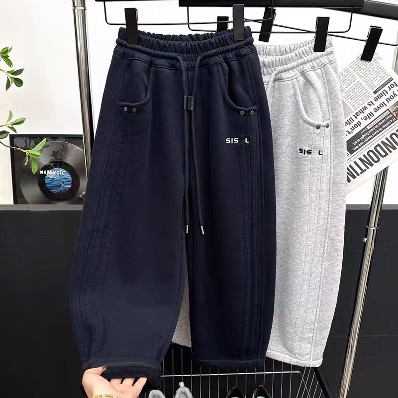 男童加绒弯刀裤秋冬装2025新款儿童百搭裤子韩版中大童休闲阔腿裤