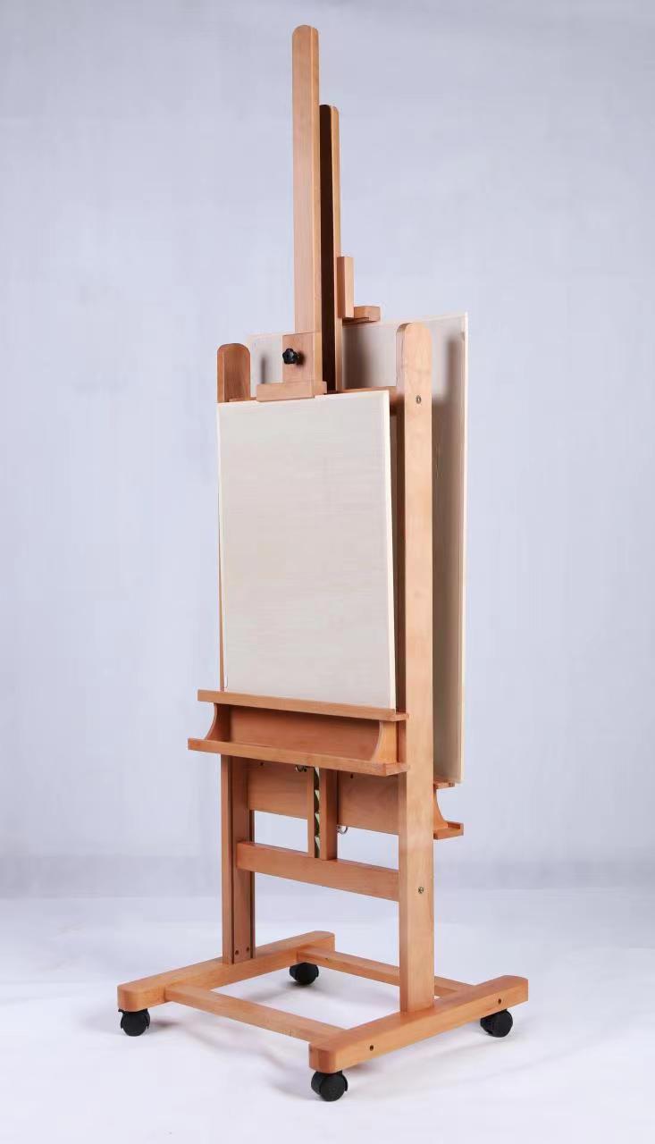 双面大画架榉木落地升降折叠素描水粉可移动油画架画室大师教学支架KT板展架美术生推车楼盘广告宣传展示架