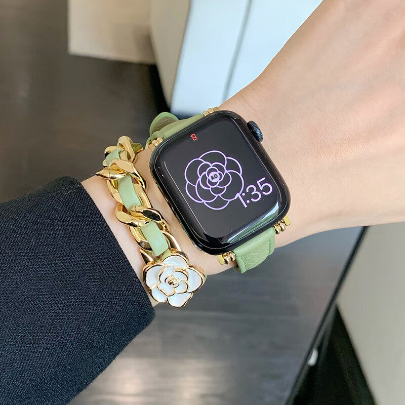 ESCASE适用苹果手表iwatch表带ultra双圈链applewatch49mm小香风珍珠高级感女款7男ins风8代情侣真皮替换带使用感如何?