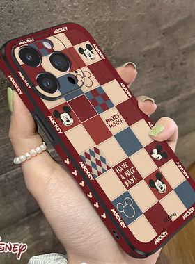 适用苹果16promax手机壳新款卡通米奇iPhone15Pro镜头全包硅胶皮纹14plus高级感网红女超薄男13创意潮牌情侣