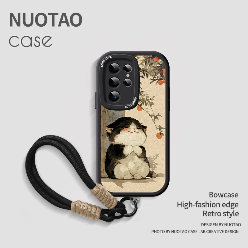 【高端皮纹】平安胖猫适用三星s25ultra手机壳s25+新款秋冬小羊皮防摔s23plus保护套s24全包硅胶外壳软女s21