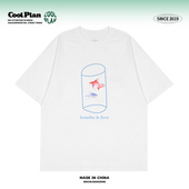 T恤创意重磅潮短袖 Berathe&Flow 设计感手绘锦鲤彩色小鱼短袖 T恤