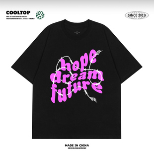 宽松Oversize男女 夏季 美式 复古高街t恤潮牌欧美嘻哈街头字母短袖