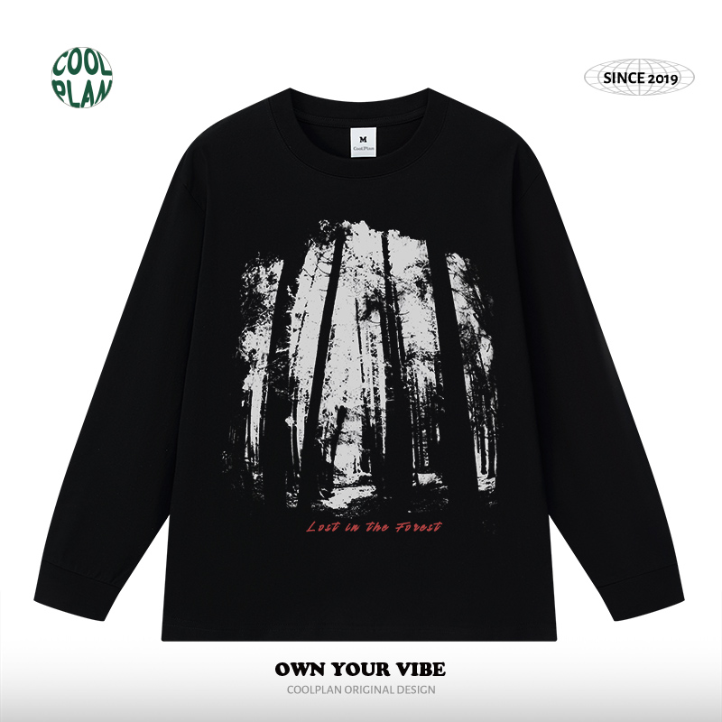 「迷失森林」艺术设计美式亚文化暗黑打底衫数码直喷秋装长袖T恤