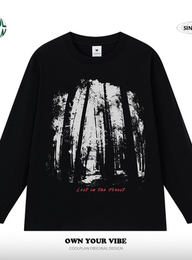 「迷失森林」艺术设计美式亚文化暗黑打底衫数码直喷秋装长袖T恤