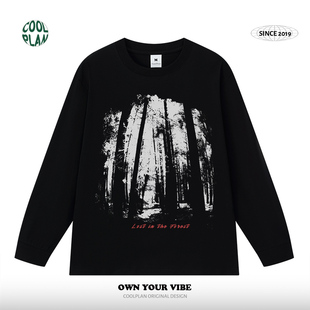 长袖 「迷失森林」艺术设计美式 直喷秋装 数码 T恤 亚文化暗黑打底衫