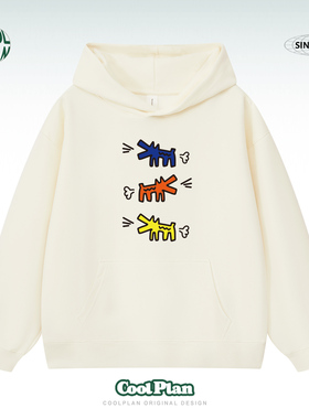 KeithHaring屁屁狗趣味艺术家凯斯哈林带帽卫衣涂鸦抽象上衣重磅