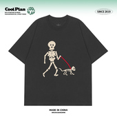 T恤 街头潮牌小众百搭设计感趣味短袖 骷髅铲屎官 创意猫咪美式