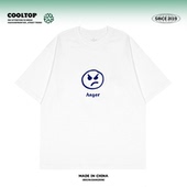 短袖 愤怒表情印花潮牌宽松嘻哈美式 复古小众设计感情侣装 t恤男女