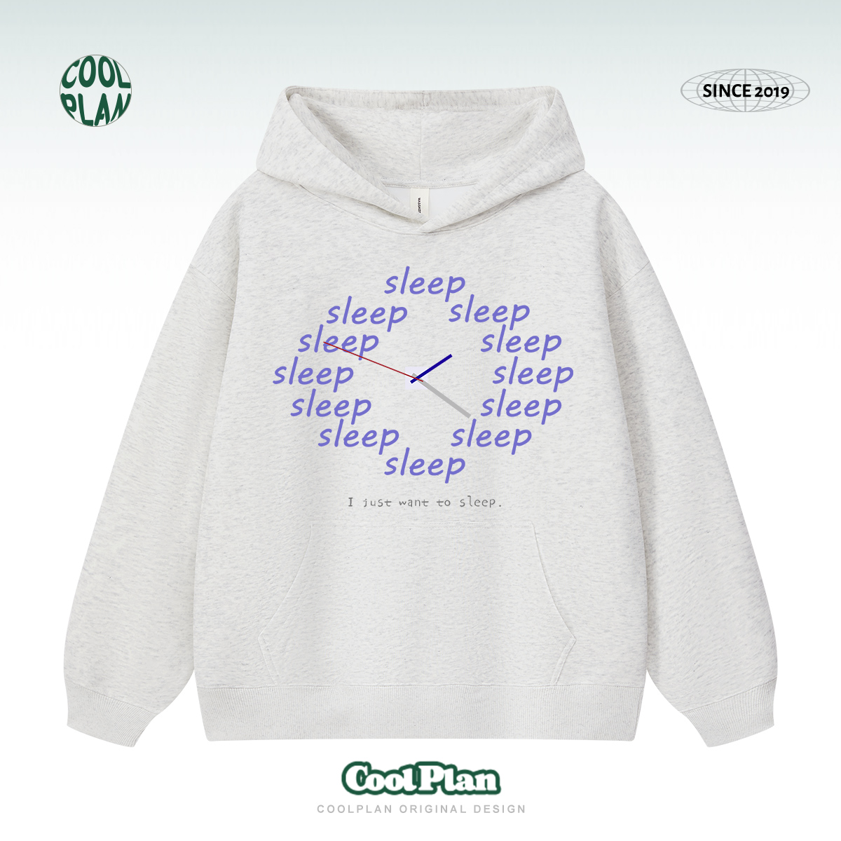 「只想睡觉」美式趣味时钟印花连帽卫衣秋冬情侣套头衫潮上衣百搭