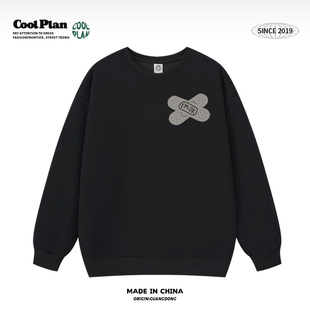 美式 潮 创意ins风小众创口贴简约无性别休闲宽松卫衣2026春秋新款