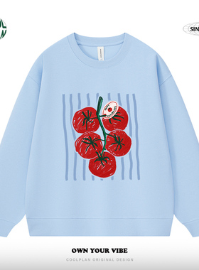 油画番茄圆领卫衣女2026新款春秋加厚宽松百搭休闲长袖上衣小众