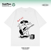 原创摇滚电吉他狗rock乐队美式 手绘涂鸦短袖 慵懒休闲宽松上衣男女