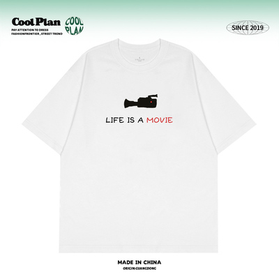 life is a movie“人生如戏”创意标语slogan百搭T恤短袖男女潮牌