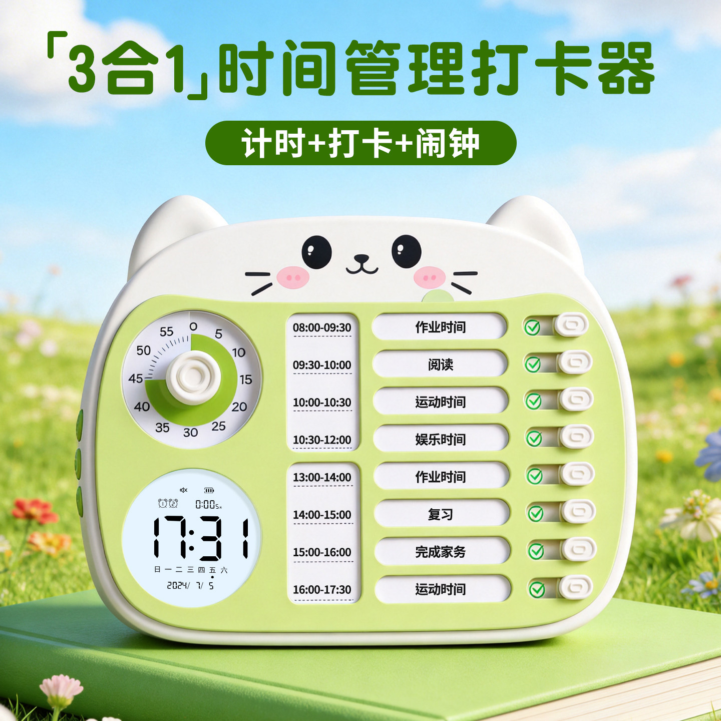 多功能打卡器计划表三合一学习自律神器可视化时间管理定时器小学生每日任务作业完成记录表儿童计时器闹钟