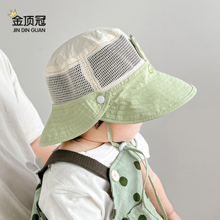 婴儿帽子夏季 渔夫帽男宝宝防晒帽儿童披肩遮阳帽婴幼儿太阳帽 薄款