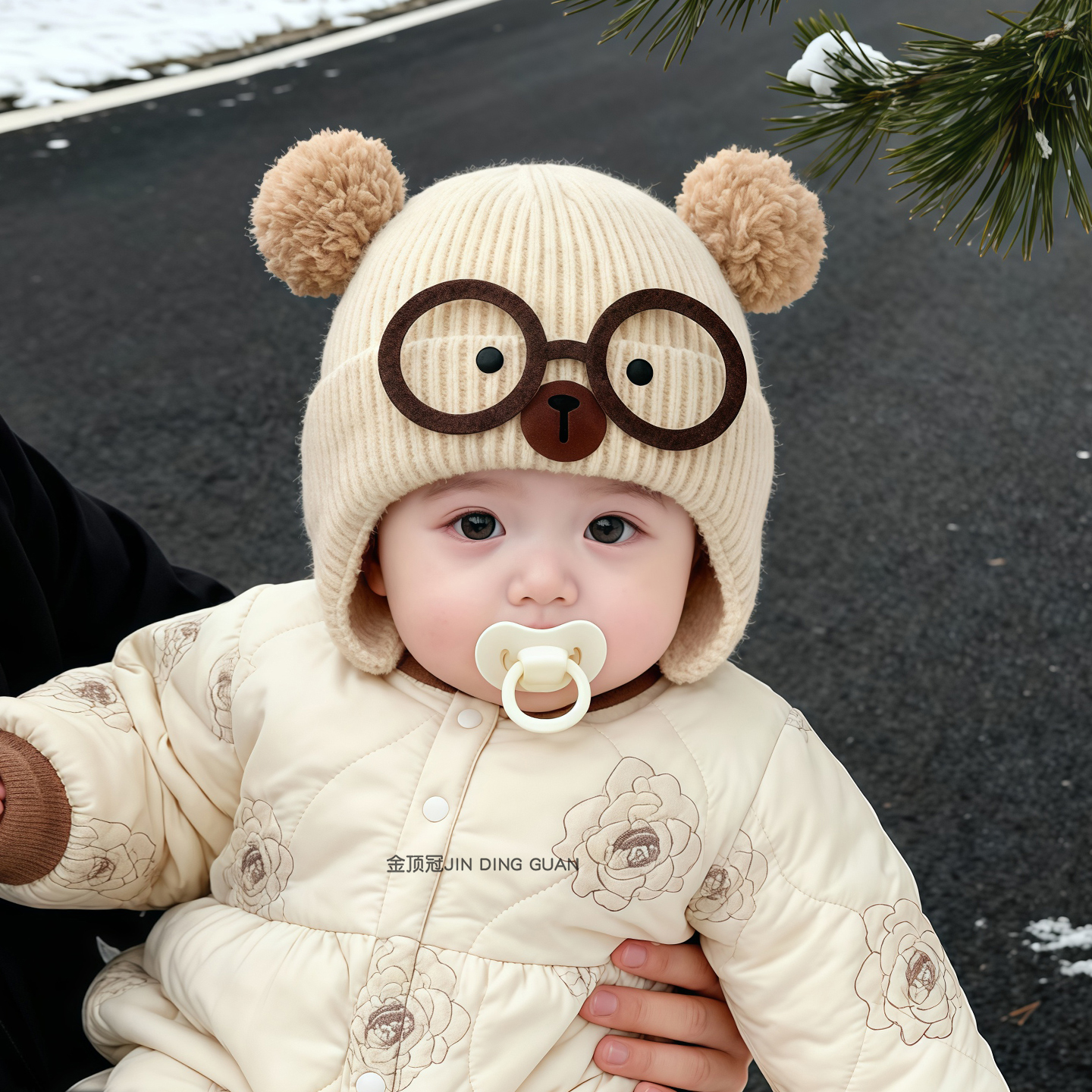 婴儿帽子冬季护耳毛线帽