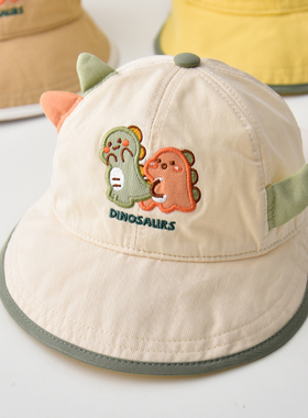 儿童帽子春秋款恐龙透气大帽檐鸭舌帽男女宝宝遮阳防晒渔夫帽幼儿