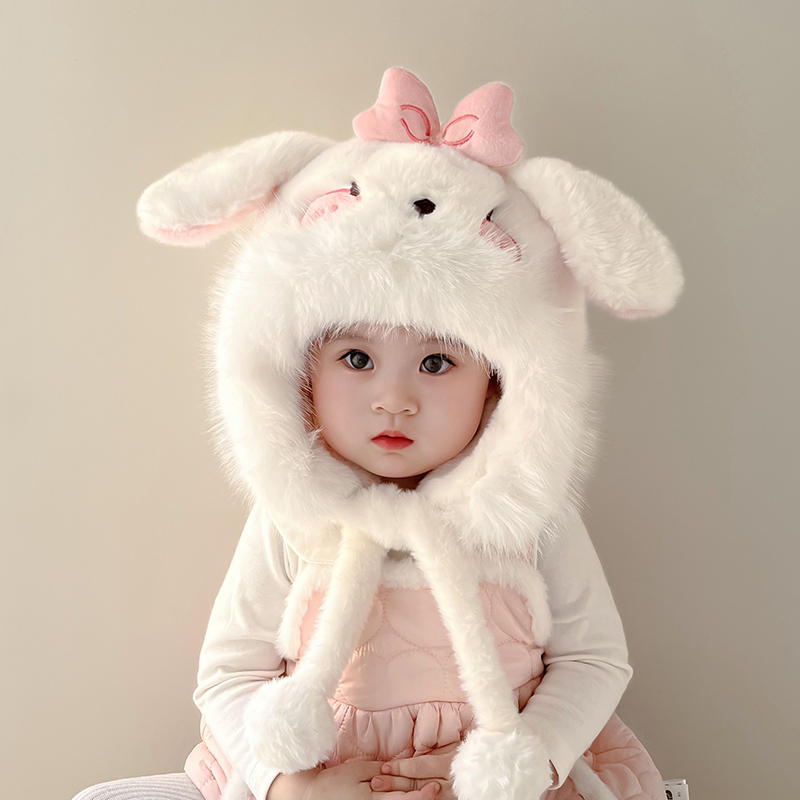 儿童帽子秋冬季女童卡通加绒保暖套头帽可爱超萌小女孩防风护耳帽