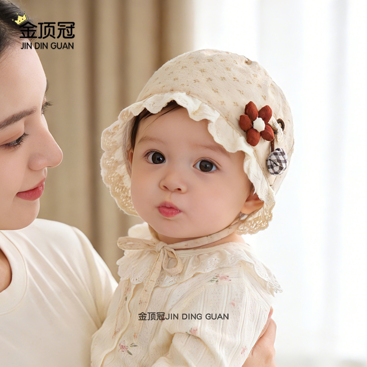 婴儿帽子春秋款女童小月龄婴幼儿宝宝护耳包头帽宫廷风公主帽胎帽