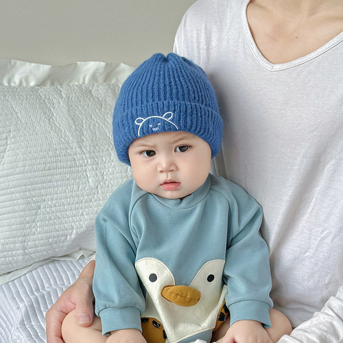 婴儿帽子秋冬款婴幼儿加厚保暖毛线帽可爱超萌秋冬季男孩宝宝帽子