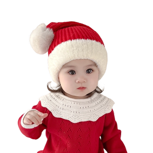 宝宝帽子秋冬款围巾红色新年婴儿圣诞帽男宝女宝儿童可爱冬季过年