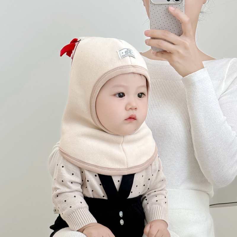 婴儿帽子围脖一体秋冬季加厚儿童护耳帽男女童套头帽宝宝防风可爱