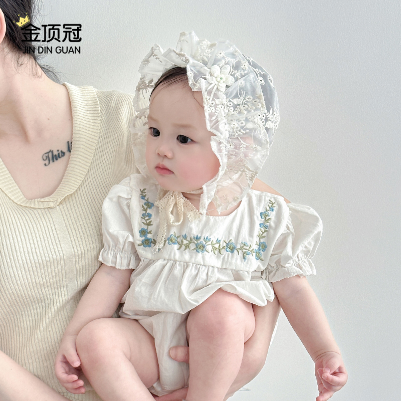 婴儿帽子夏季薄款甜美网纱小月龄公主帽夏天遮阳女宝宝蕾丝宫廷帽