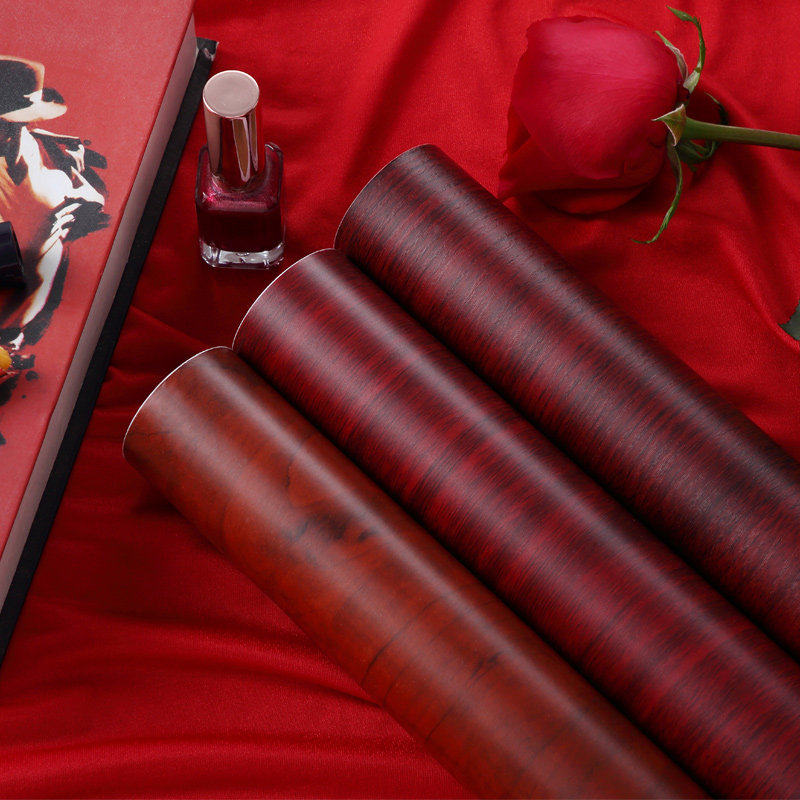 仿红木色家具纸墙纸柜子木门皮装饰自粘翻新壁纸柚木纹纸